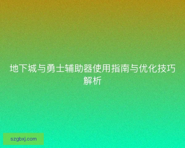 地下城与勇士辅助器使用指南与优化技巧解析