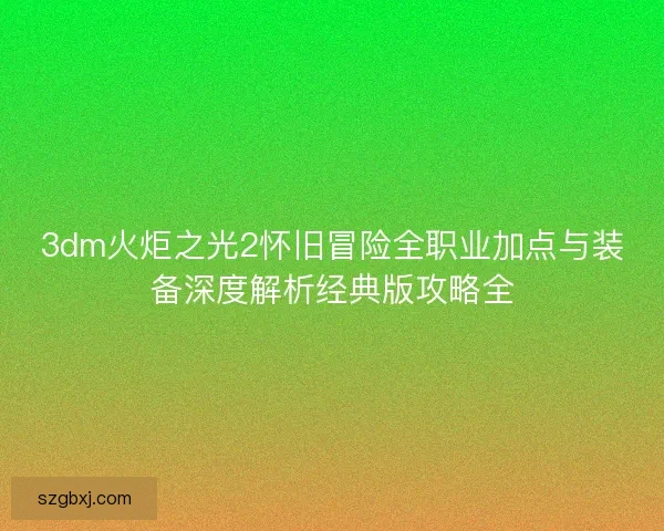 3dm火炬之光2怀旧冒险全职业加点与装备深度解析经典版攻略全