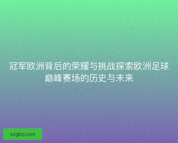冠军欧洲背后的荣耀与挑战探索欧洲足球巅峰赛场的历史与未来