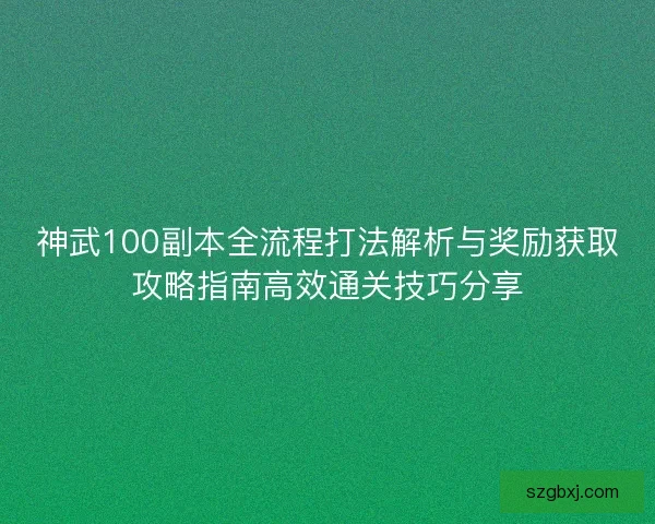 神武100副本全流程打法解析与奖励获取攻略指南高效通关技巧分享